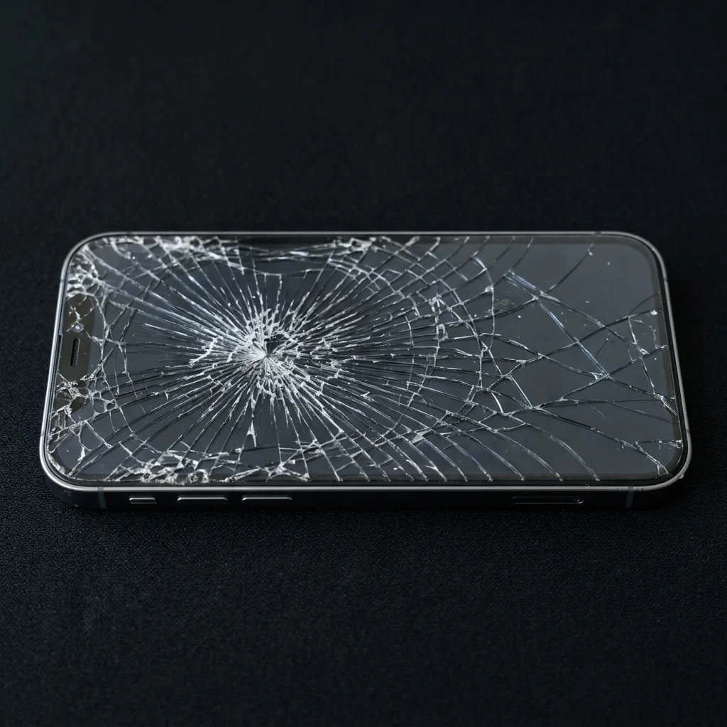 Damaged phone screen before repair