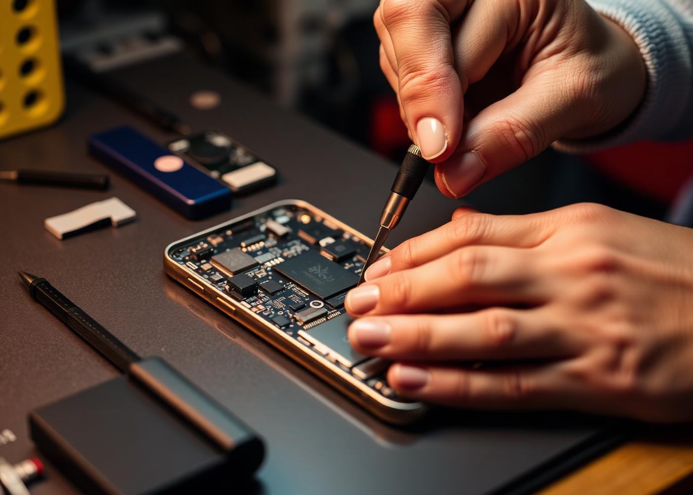MR. KHAN Technician repairing device motherboard